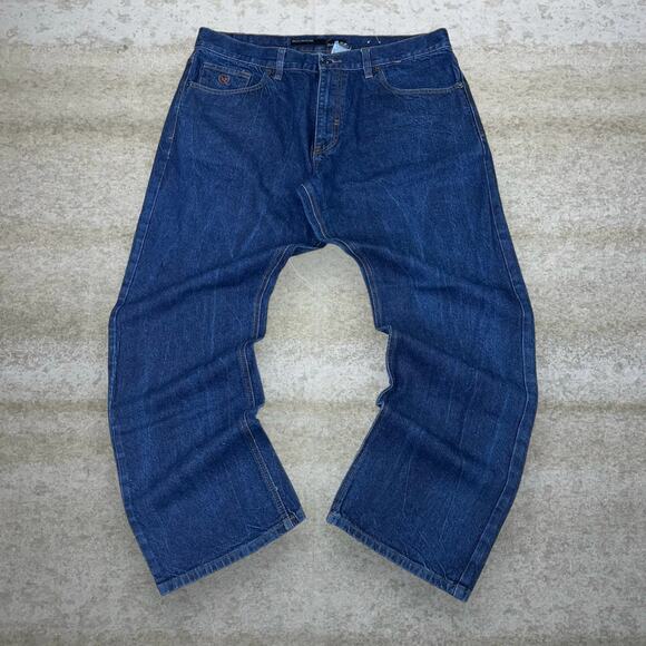 Vintage Y2K Rocawear Skater Jeans 38x30 Baggy Wide Leg Dark Wash Denim Rap - Picture 2 of 4